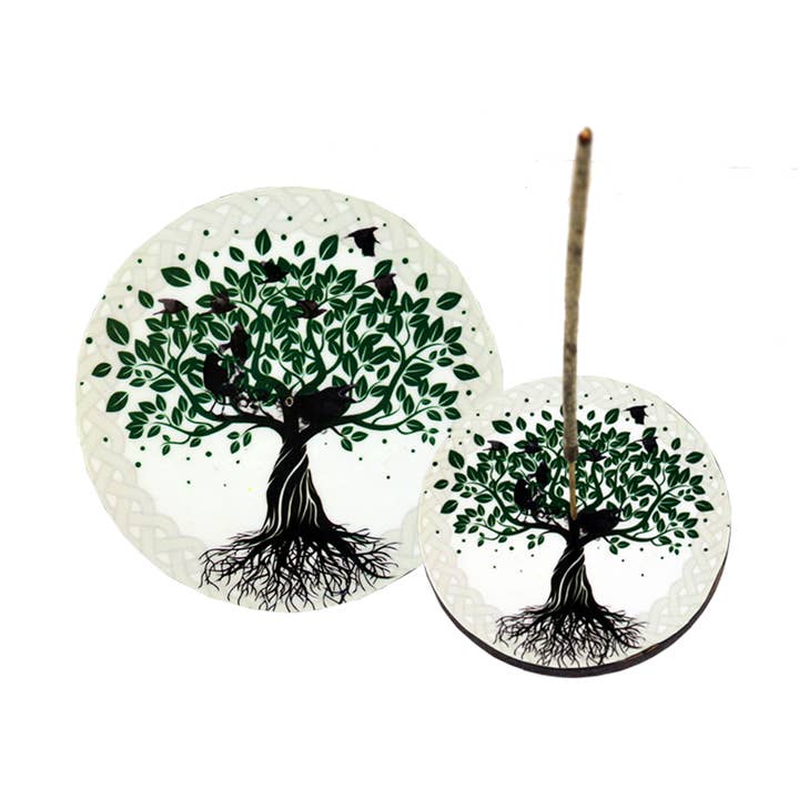 Round Wooden Incense Burner (4 in.) - Tree of Life for wholesale by Designs by Deekay Inc.