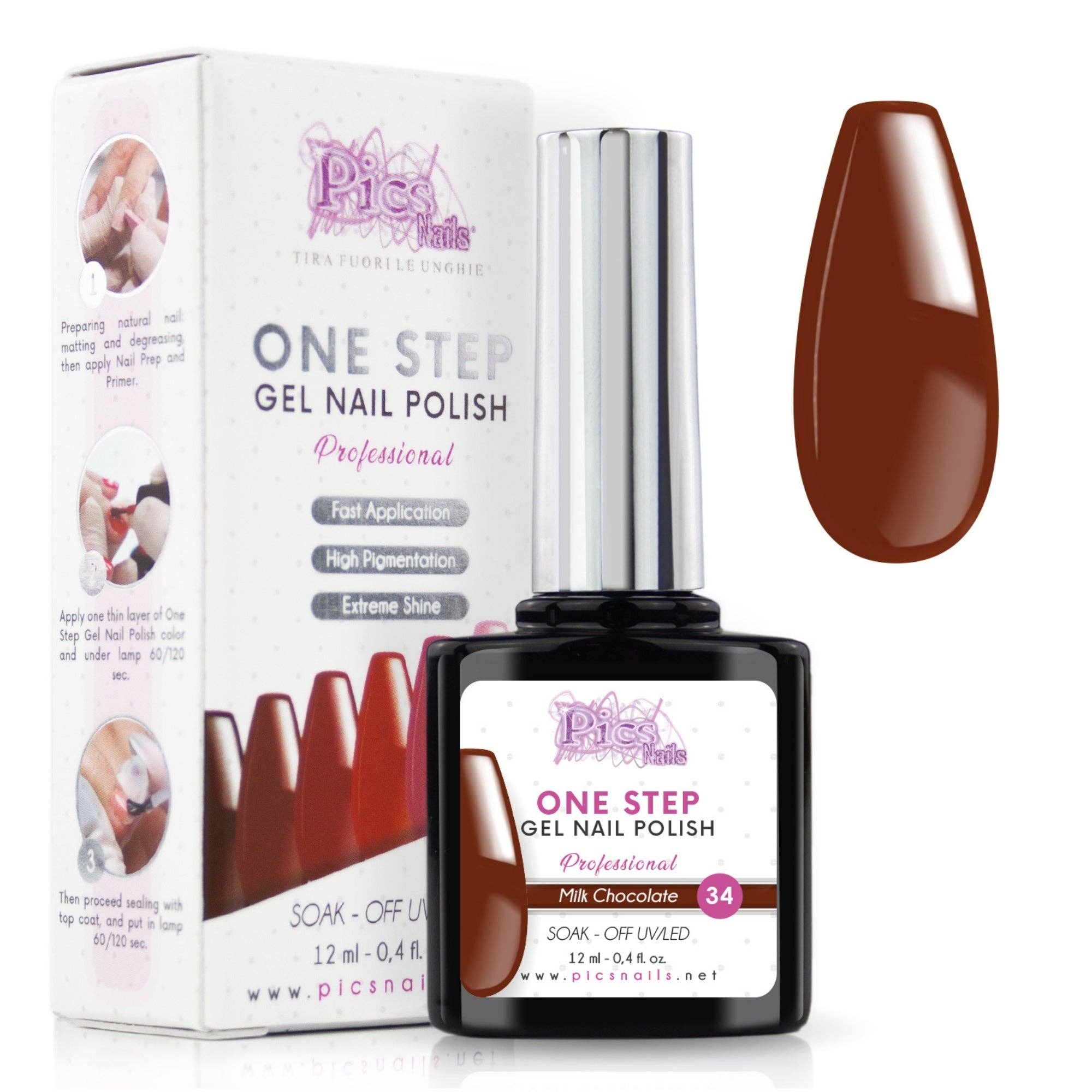 Pics Nails - Wholesale Nail Polish - Semipermanent nail polish One Step Milk Chocolate 34 - 12 ml | Semipermanent 3in1 UV/LED Ultra Glossy0