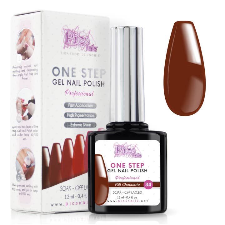 Semipermanent neglelak One Step Milk Chocolate 34 - 12 ml | Semipermanent 3in1 UV/LED Ultra Glossy for engroshandel hos Pics Nails