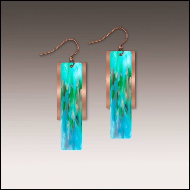 Aqua Abstract Copper Accent Multilayer Earrings for wholesale by Illustrated Light & DC Designs
