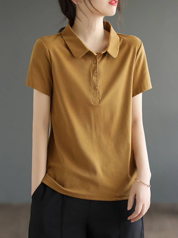 Short Sleeves Buttoned Solid Color Polo T-Shirts Tops for wholesale by VividLux