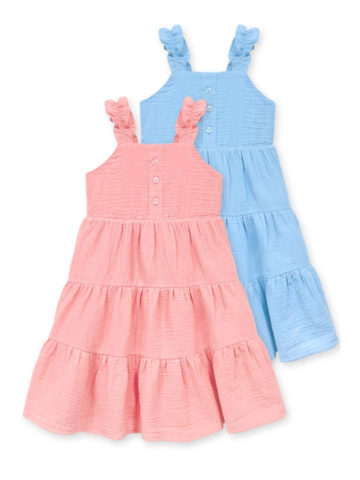 BB-GKD-N26-3392B Vestito Maxi in Garza Stropicciata per Ragazze con 3 Livelli per la vendita all'ingrosso da parte di BonnieBianca