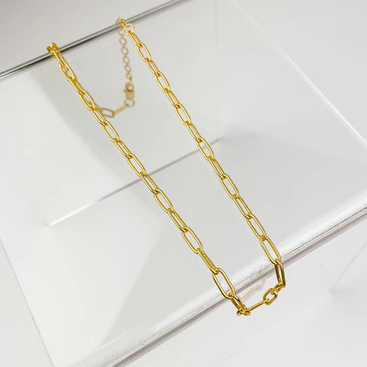 Light Shine - Wholesale Link & Chain Necklace - Paperclip Layering Necklace | Gold Plated Disc, Dainty Chain