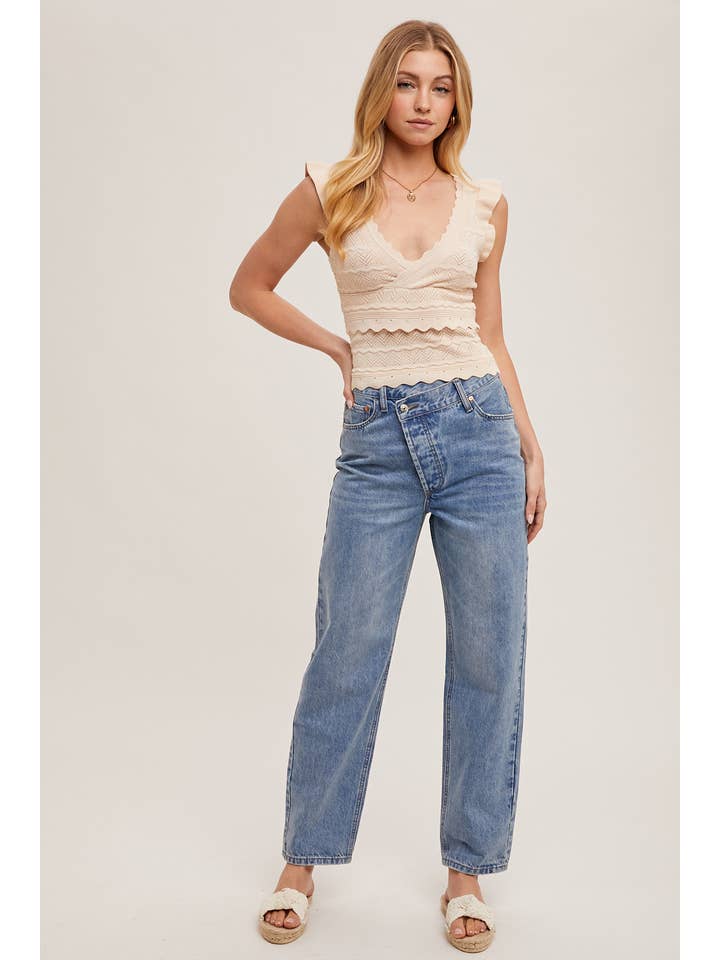 Bluivy - Wholesale Jeans - Women's - DENIM ASYMMETRICAL WAIST STRAIGHT LEG JEANS1