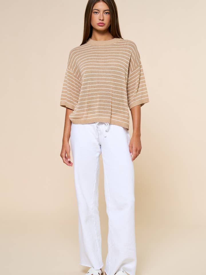 Stripe Knit Round Neck Top for wholesale by Lalavon