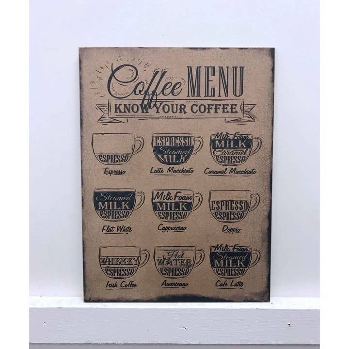 Vintage-Holzschild „Coffee Menu“ für den Großhandel von inVintage