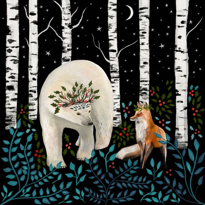 Christmas bear and fox card for wholesale by Glitter and Earth