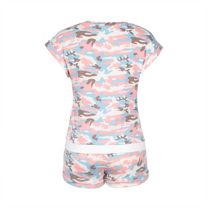 Suzie Q USA - Wholesale Lounge Set - Women's - Camouflage Casual Short Sleeve Top and Shorts Suit10