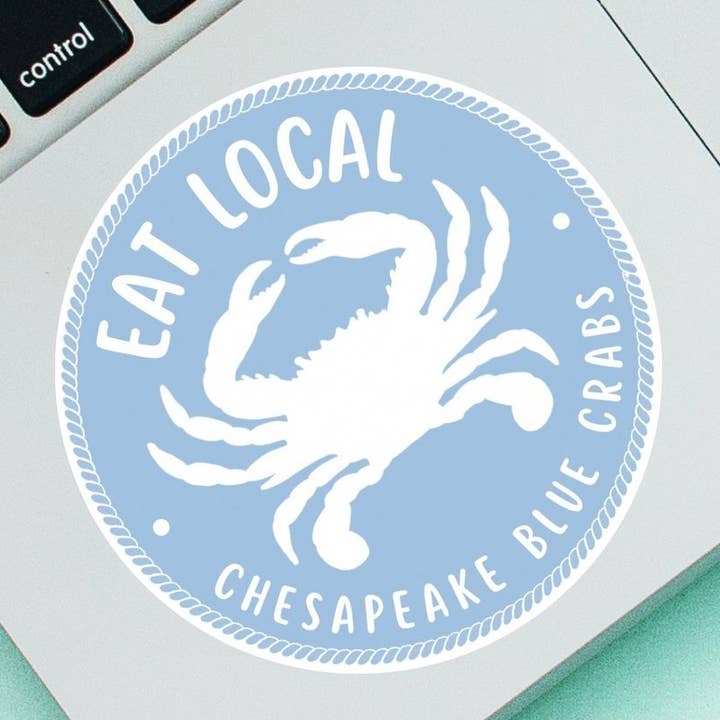 Eat Local Chesapeake Bay Blue Crabs Vinyl Sticker for wholesale by Chesapeake Charm Shop