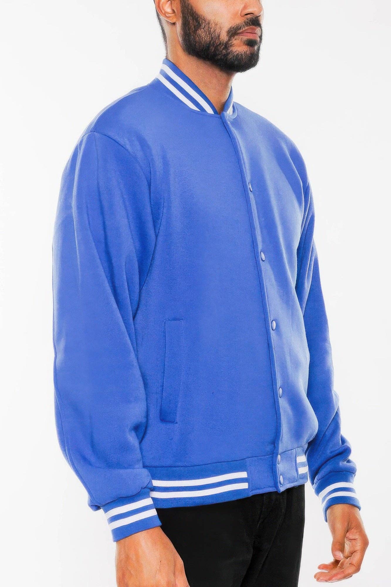 CC Wholesale Clothing – Großhandel College-/Baseballjacke – Herren – Herren-Fleece-Collegejacke mit Druckknopf4