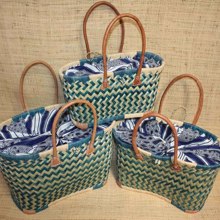 Aravola kurv - Langt håndtag tote taske til shopping, marked og strand - 3 størrelser - afrikansk stof for engroshandel hos Boutique Huléti