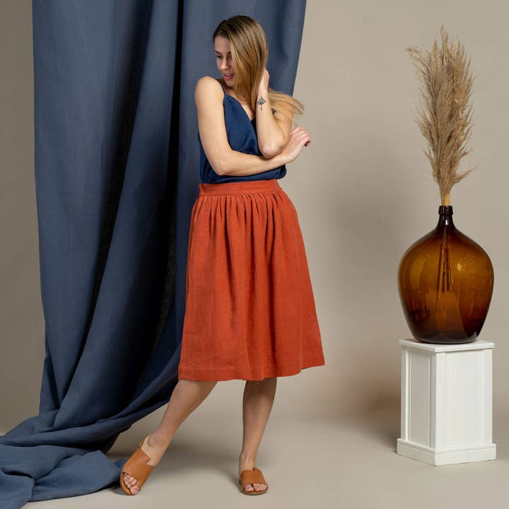 menique - Wholesale Skirt - Women's - Linen Midi Skirt Sophia - Casual Linen Skirt with Pockets1