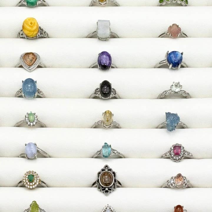 Crystal River Gems LLC - Wholesale Cocktail/statement ring - Mix Gemstone Rings with Silver Plated Adjustable Sizes