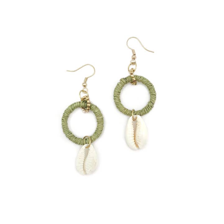 Anju Jewelry - Wholesale Dangle Earrings - Sachi Calming Sage Collection Earrings - Ring, Cowrie Shell0