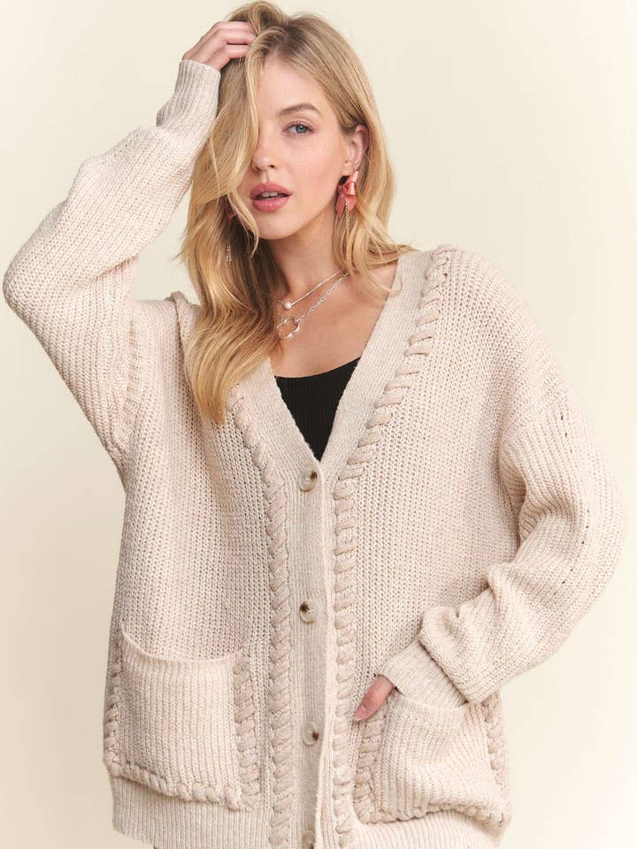 ADORA LA - Wholesale Cardigan - Women's - CESW3755 - STITCH ACCENT SWEATER CARDIGAN