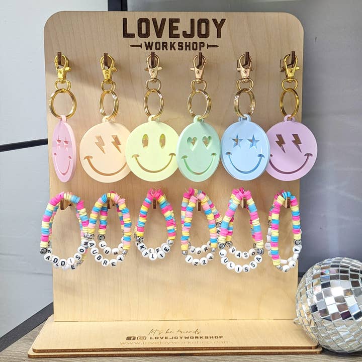Retro Smiley Face Keychain for wholesale by Lovejoy Workshop