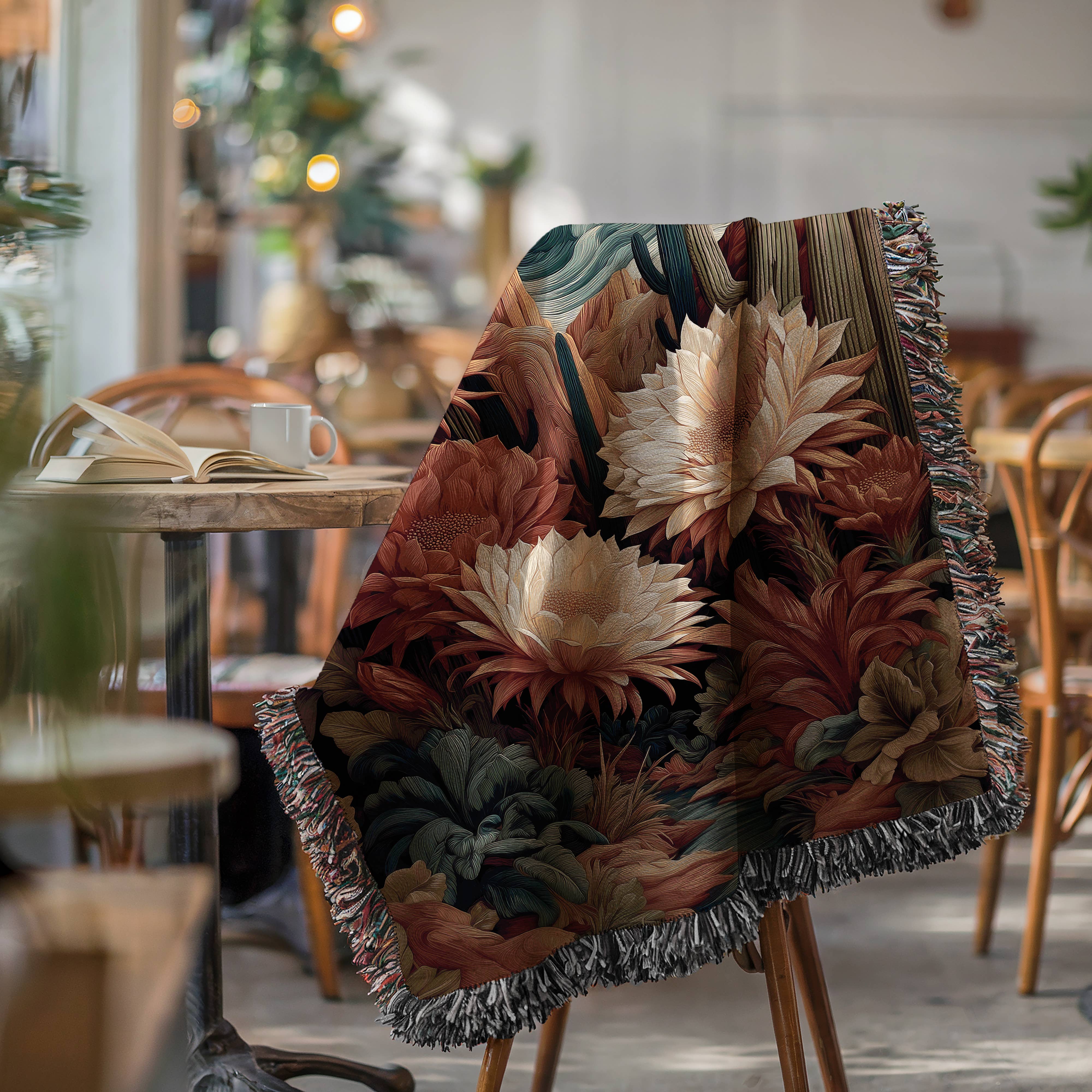 CasaIuliia - Wholesale Throw Blanket - Desert Cactus Bloom Woven Blanket, Southwestern Floral Decor6