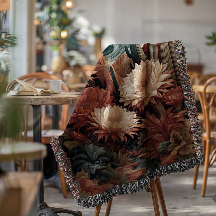 CasaIuliia - Wholesale Throw Blanket - Desert Cactus Bloom Woven Blanket, Southwestern Floral Decor6