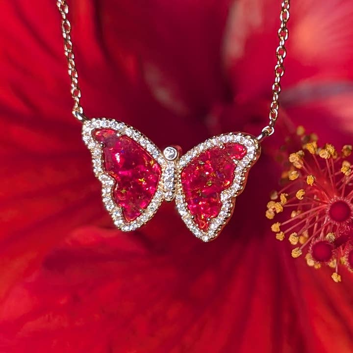 Kamaria Jewelry - Wholesale Pendant/Charm Necklace - Opal Butterfly Necklace With Crystals82