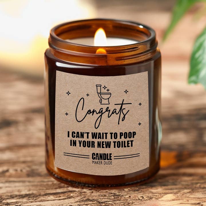 Funny Housewarming Gift, I Cant Wait To Poop In Your New Toilet, Funny Candle Gift For Friend, Home Decor, Scented Candle Amber Jar for wholesale by Candle Maker Dude