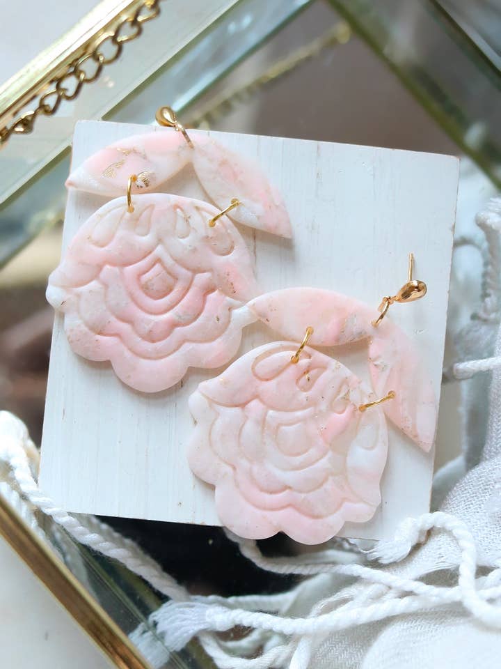 Paper Roses Polymer Clay Earrings in Peach for wholesale by Petal & Posy