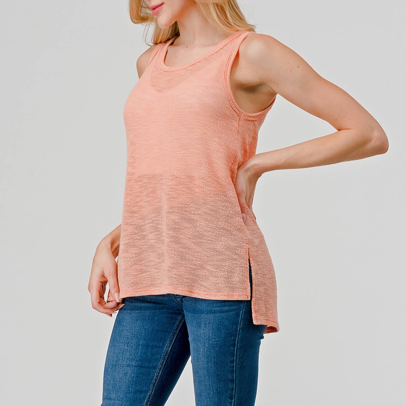 Heimious - Vendita all'ingrosso Canotta - Donna - Canotta Slub Texture con spacchi laterali, T4677