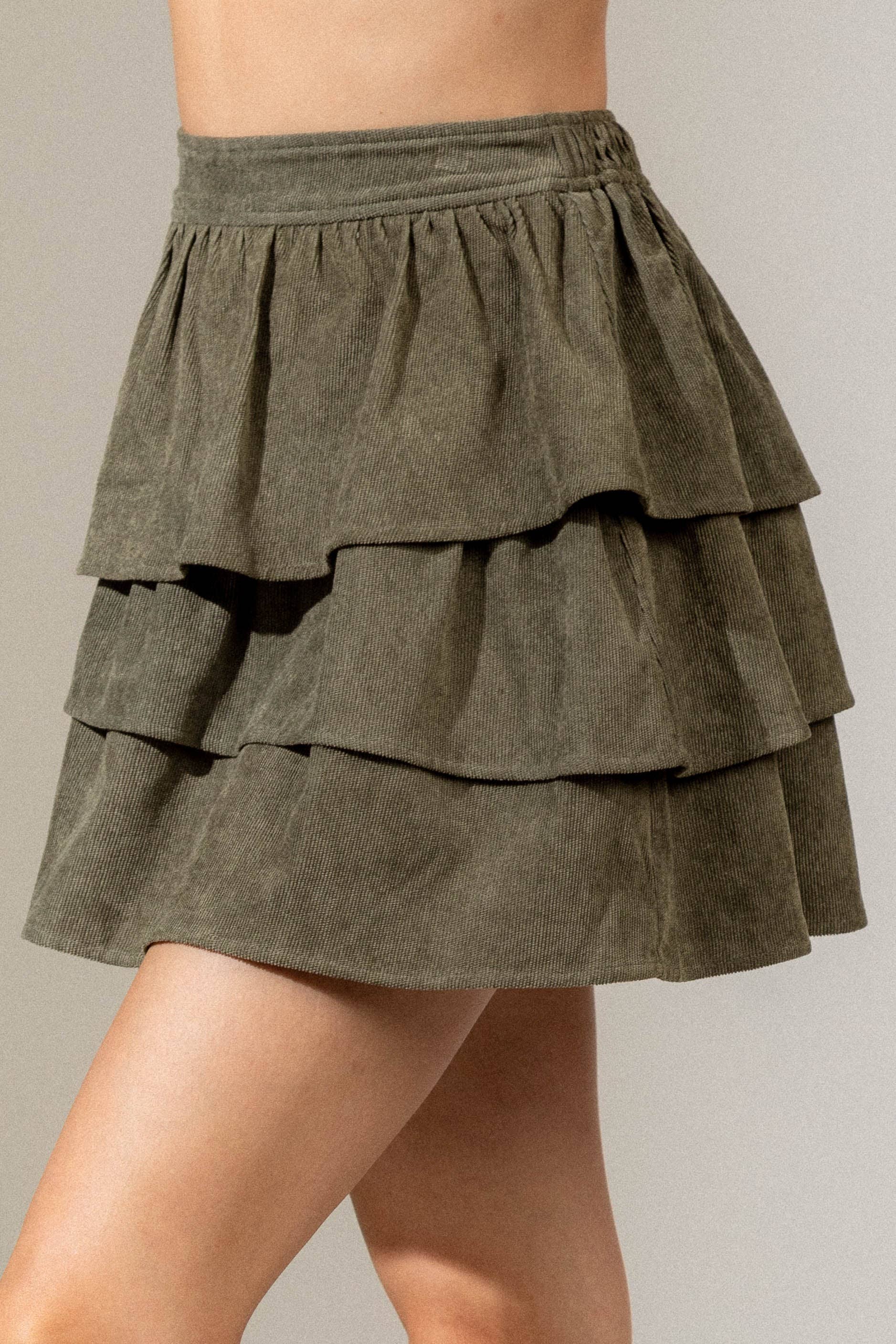 VERY J - Wholesale Skirt - Women's - NS50014-Ruffled Corduroy Solid Mini Skirt13