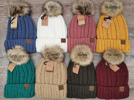 Treasure Bank - Wholesale Beanie - Women's - C.C Thick Cable Knit Beanie for Adults w/ Faux Fur  Pom1
