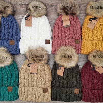 Treasure Bank - Wholesale Beanie - Women's - C.C Thick Cable Knit Beanie for Adults w/ Faux Fur Pom1