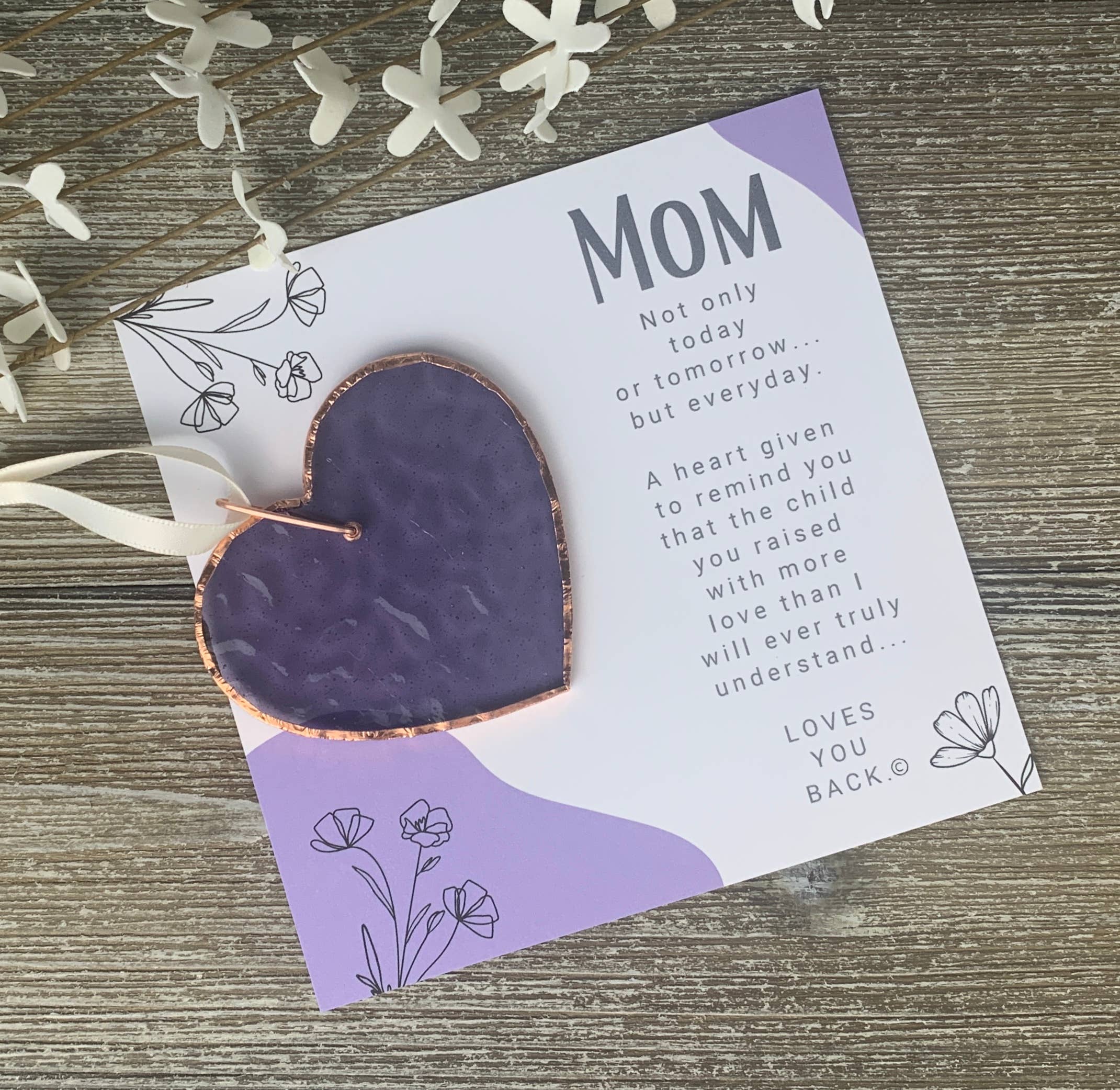 The Grandparent Gift Co. Inc. - Wholesale Ornament - Mom Love You Back: Handmade Stained Glass Heart 78011