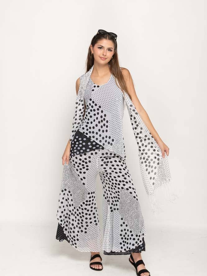 Sleeveless Polka Dot Printed Black and White Reversible Pant for wholesale by NIKKY APPARELS