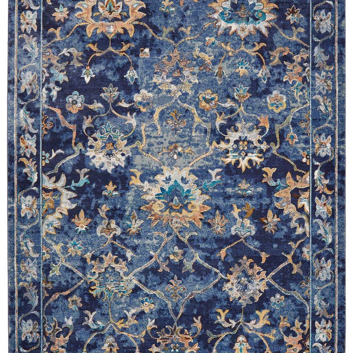Blue Indigo Jacobean Area Rug for wholesale on Faire