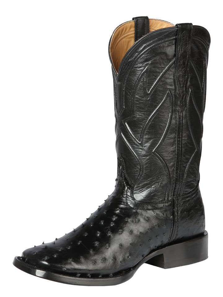 J&J WESTERN WEAR - Wholesale Cowboy Boots - Men's - "Centenario" Exotic Boots: Black Ostrich Leather 170608