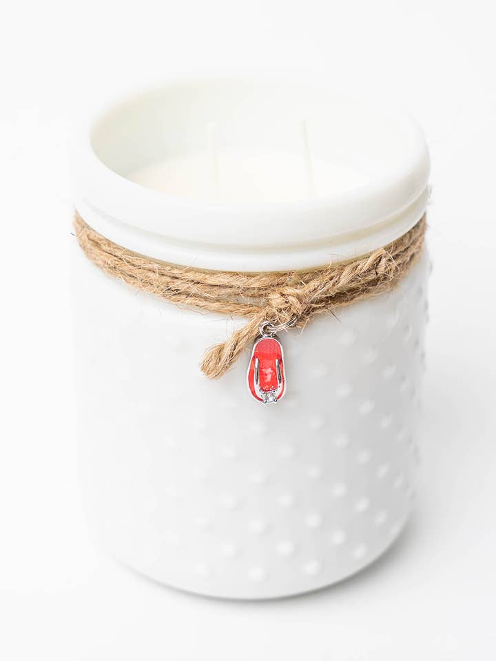 Vintage White Hobnail Candle with Flip Flop Charm for wholesale by Sweet Wick Candle Company