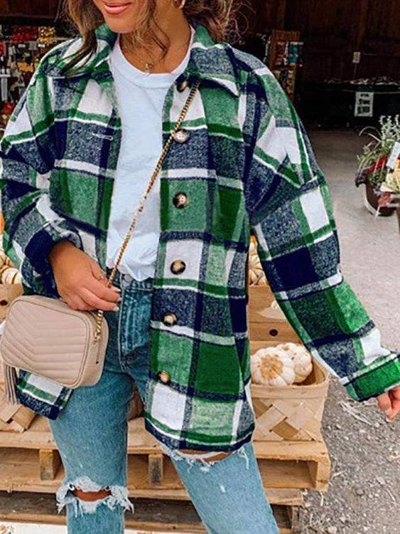 Flarix – wholesale Jacket – Women's – new plaid print buttoned long sleeve shacket3