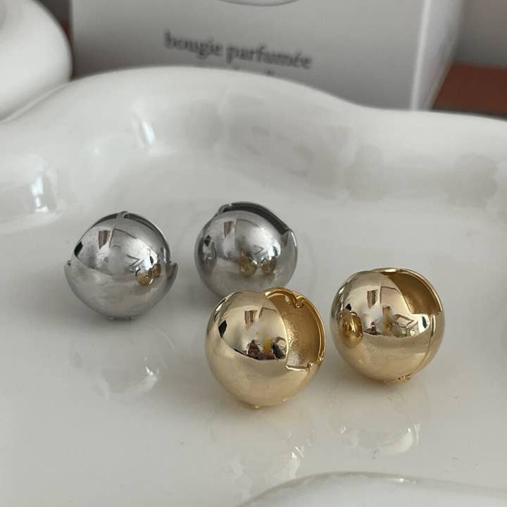 MOND HAUS - Wholesale Huggie Earrings - Anita Earrings | Puff Sphere Ball Snap Closure Huggie Hoop8