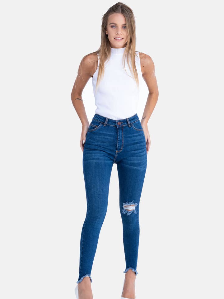 Denim responsable de corte ceñido y cintura alta - Hecho en Italia para venta al por mayor de Reduce