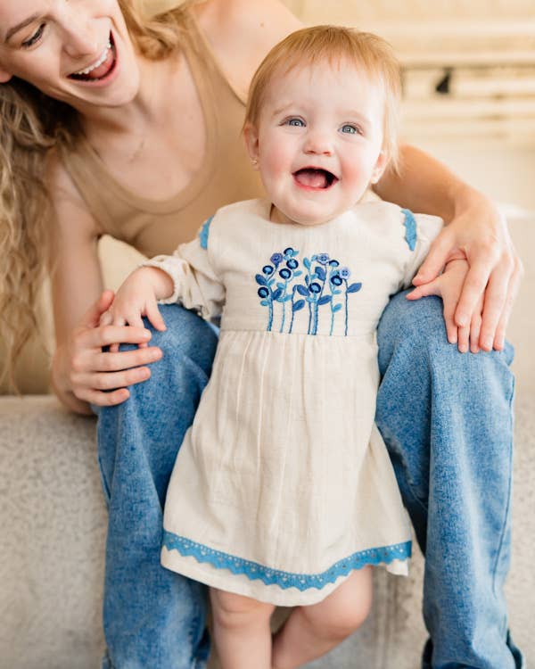 Natural Matera Embroidered Baby Dress & Bloomer (Organic Cotton) for wholesale on Faire8
