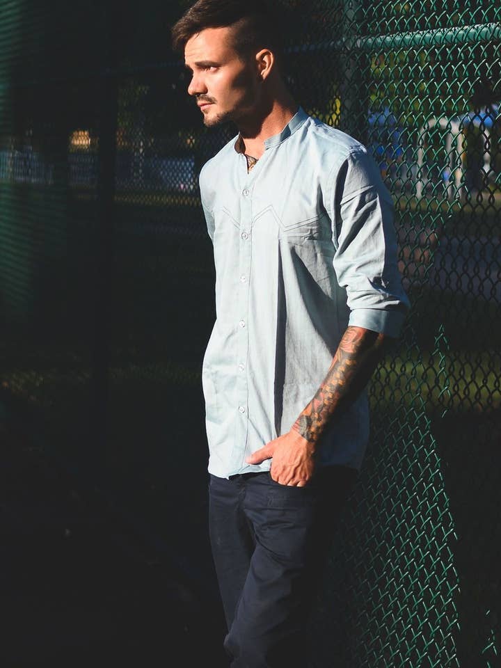 Enrich Men's Button Down Shirt Button-Up with Nehru Collar for wholesale by Am.A-Line Collections LLC