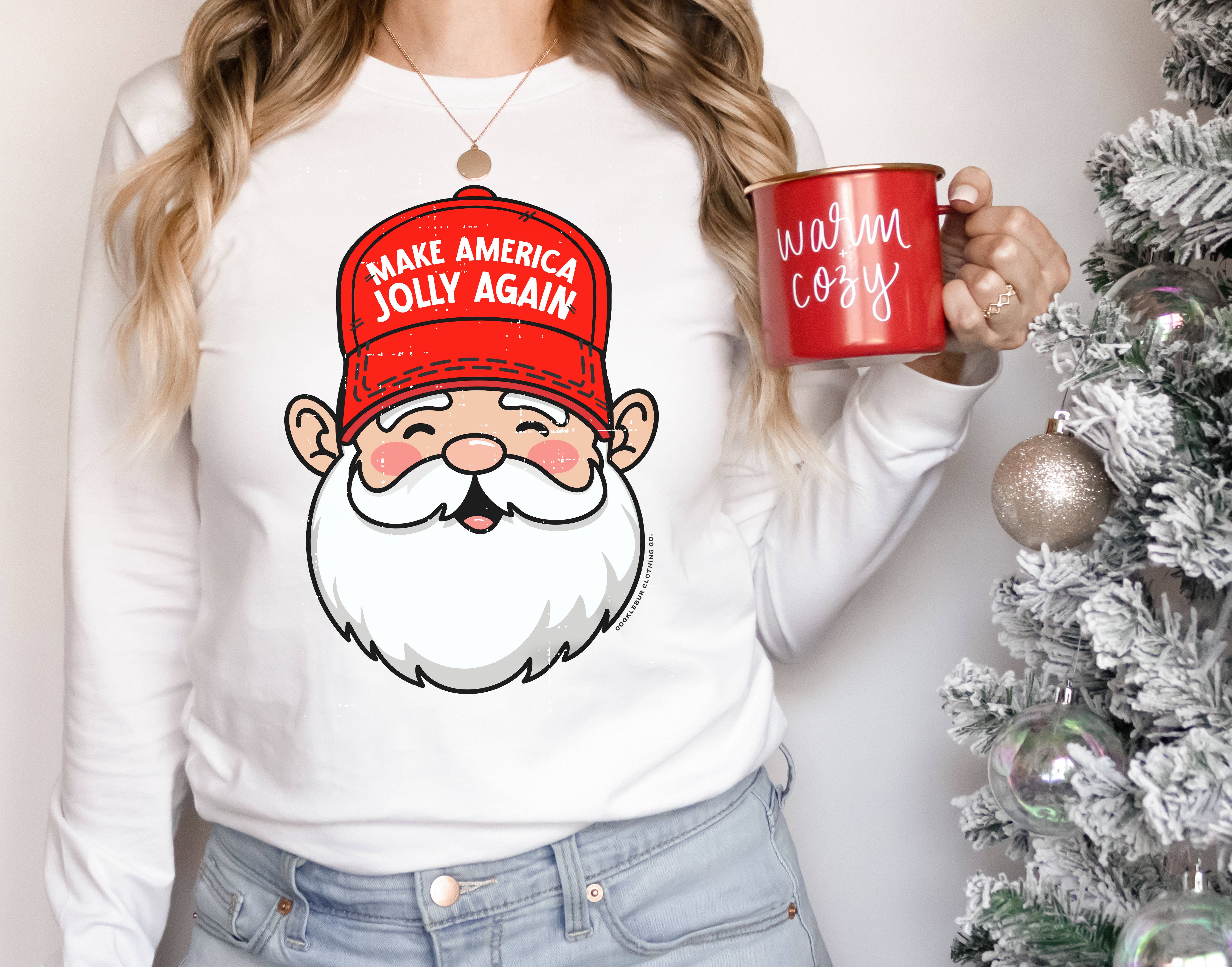 Cocklebur & Co. - Vendita all'ingrosso Maglietta stampata - Donna - Make America Jolly Again - T-shirt natalizia a maniche lunghe 0