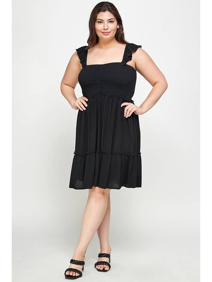 Haute Fox Plus Size & Contemporary - Wholesale Dress - Women's - Smocked Tiered Midi Dress SS2308P-D