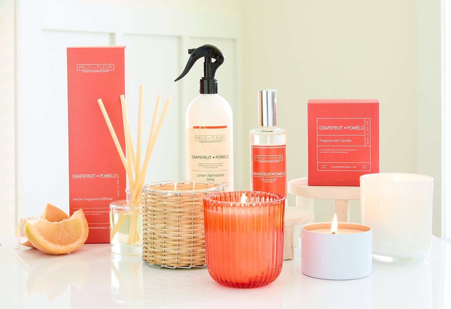 Hillhouse Naturals/Field+Fleur - Wholesale Jar/Filled Candle - Grapefruit Pomelo 2 Wick Woven Candle 12oz. Ctn.65