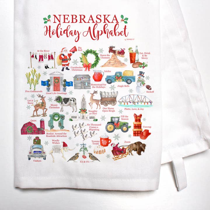 Nebraska Holiday Alphabet Bar Towel for wholesale by Dishique