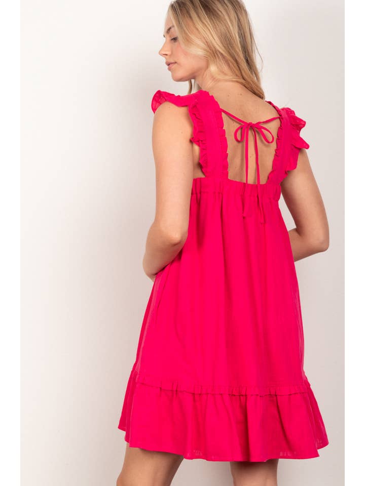 VERY J - Wholesale Dress - Women's - ND31184X-PLUS SIZE Ruffled Solid Linen Backless Mini Dress