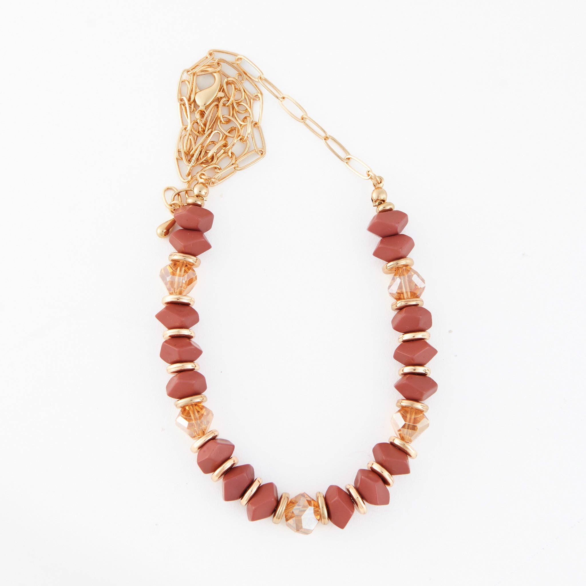 Elsie & Zoey - Wholesale Beaded/Pearl Necklace - Beaded Necklace Selene 18" Gold Paperclip Chain + Red Beads4