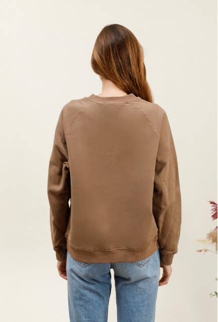 MOOYA - Wholesale Sweatshirt - Women's - Plain cotton sweatshirt with round neck embroidery HONEY - M21910