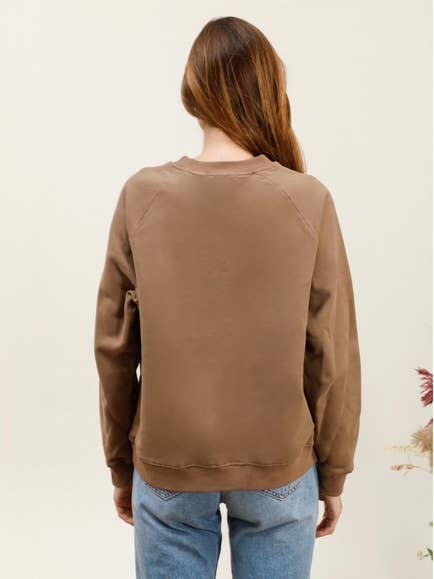 MOOYA - Wholesale Sweatshirt - Women's - Plain cotton sweatshirt with round neck embroidery HONEY - M21910