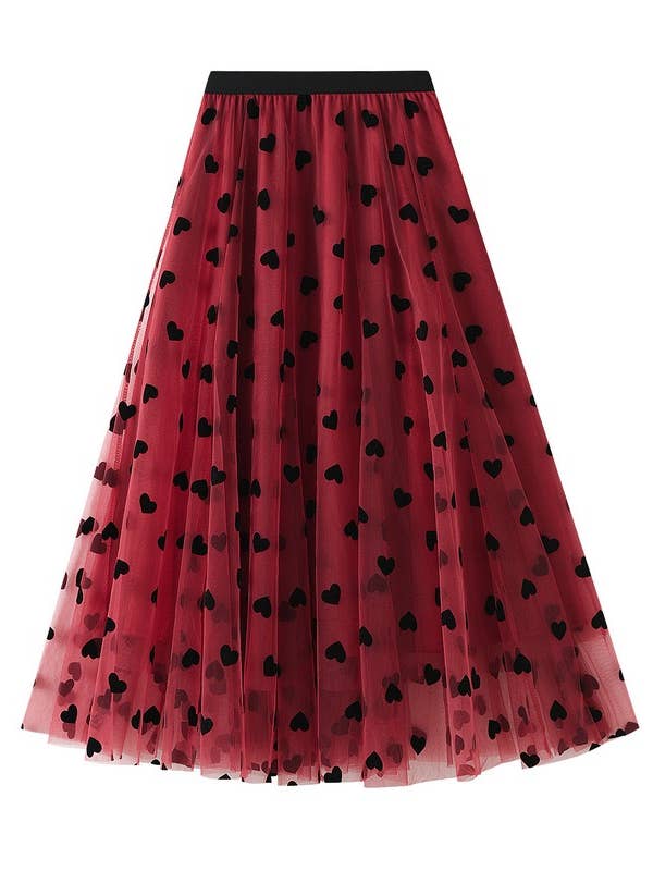 Hjerteprintet tyl-midi-nederdel for engroshandel hos Miss Sparkling