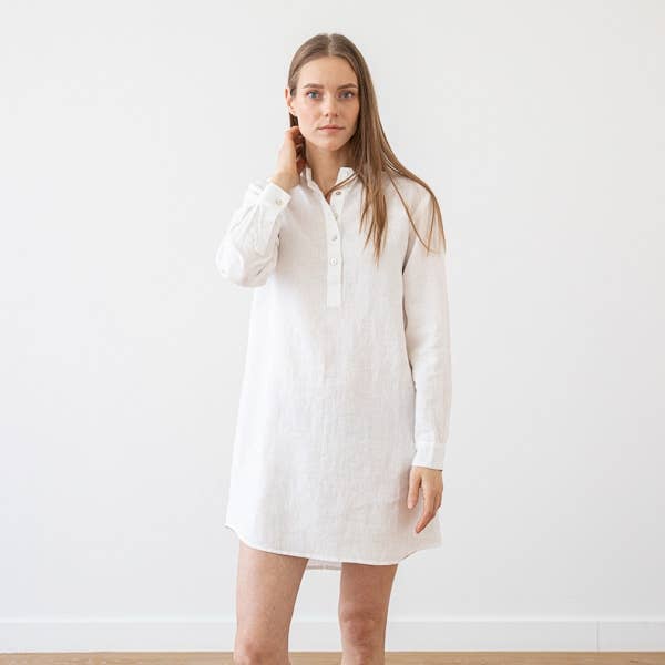 Linen Night Shirt White Alma for wholesale by LinenMe
