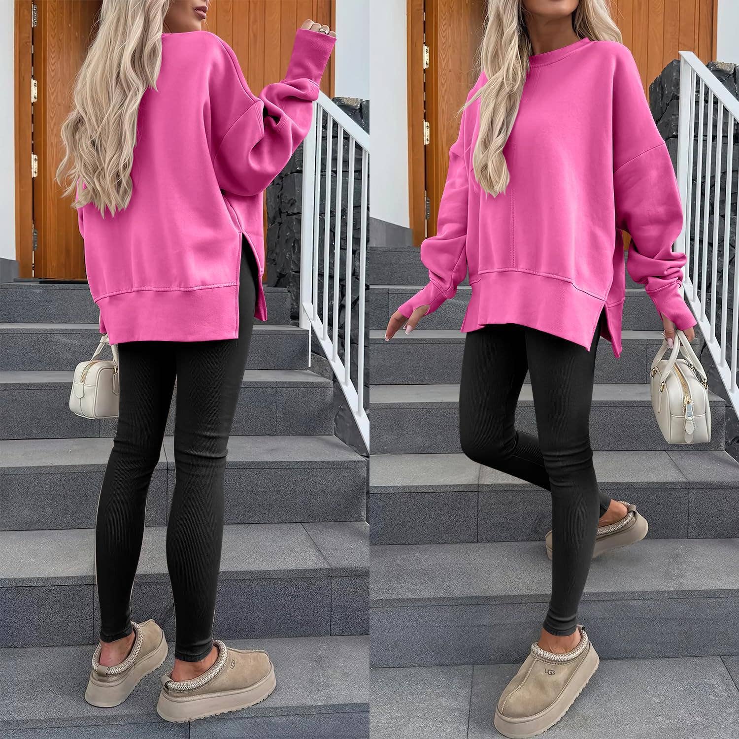 Lily Clothing - Wholesale Sweatshirt - Women's - Casual round-neck loose sporty split sweatshirt4